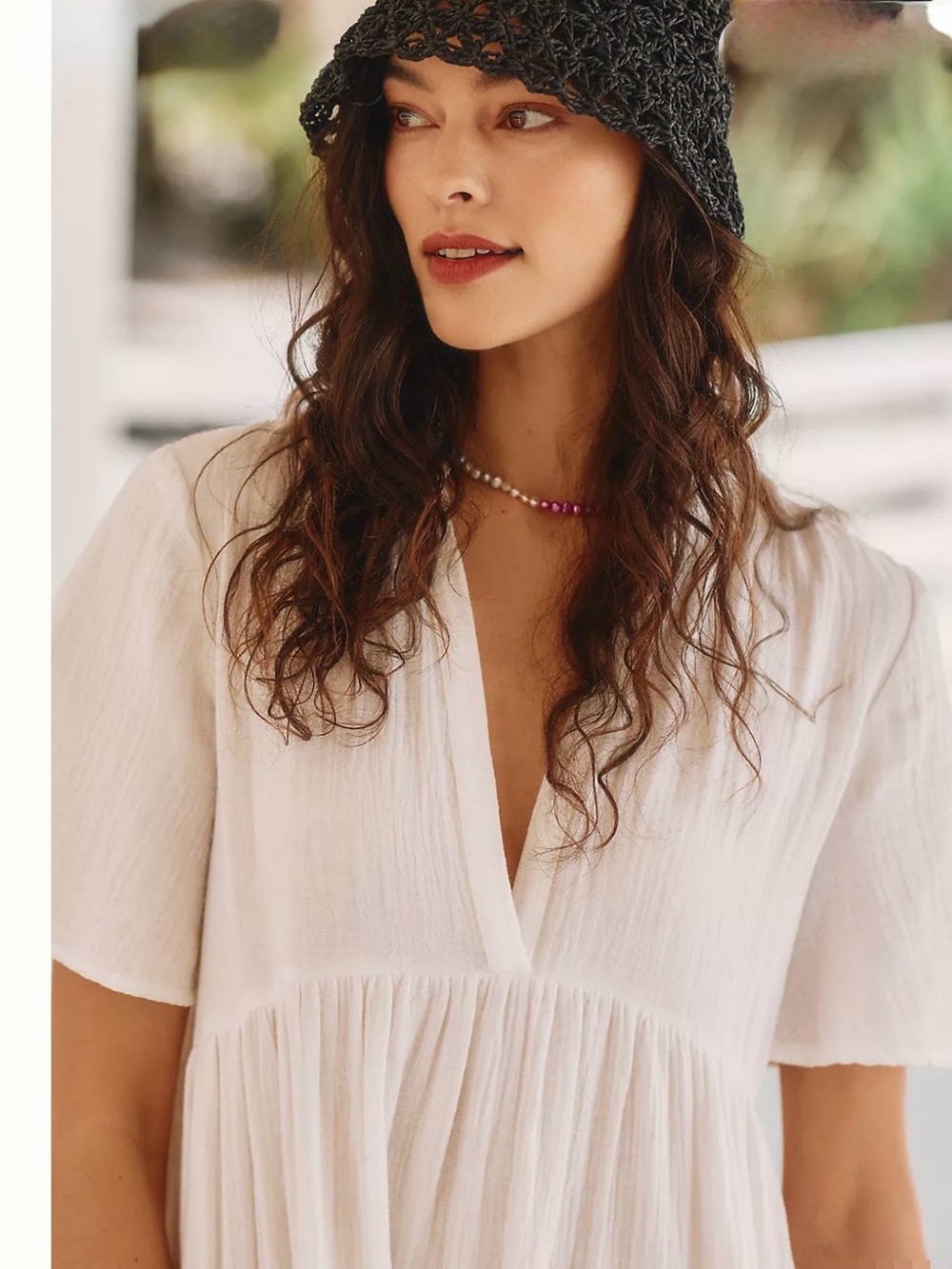Anthro Lightweight White Cotton Gauze Flutter Sleeve Multi-Tier Midi Dress - OS